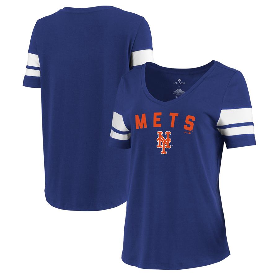 New York Mets Let Loose by RNL Women's Scramble Two Stripe Tri-Blend T-Shirt - Royal