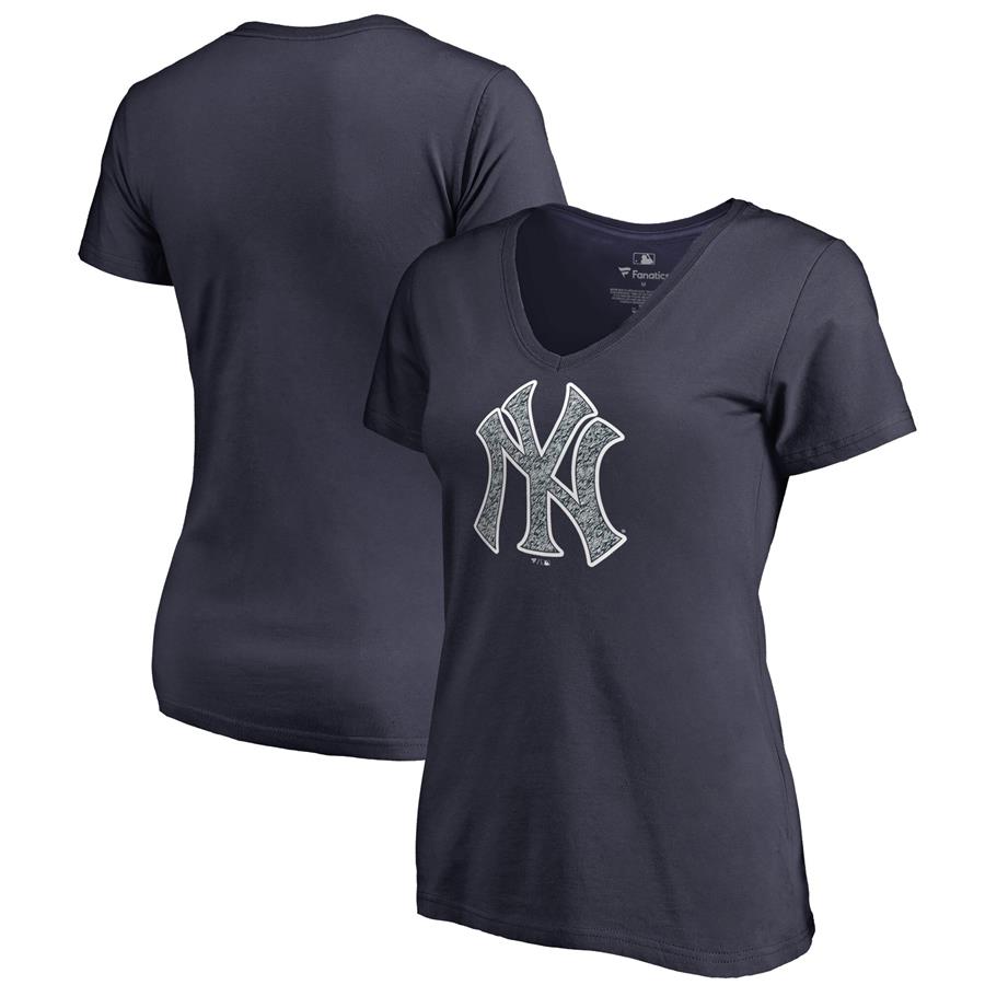 Женская футболка с V-вырезом New York Yankees Fanatics Branded Static Logo (тёмно-синий)