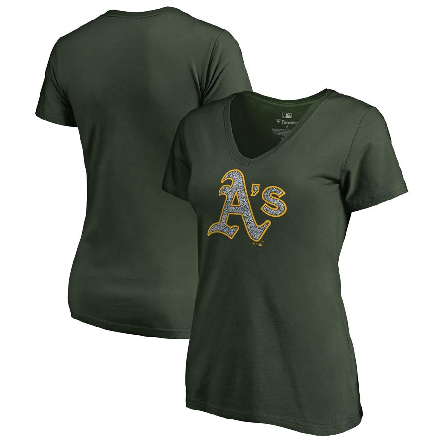 Женская футболка с V-вырезом Oakland Athletics Fanatics Branded Static Logo (зелёный)