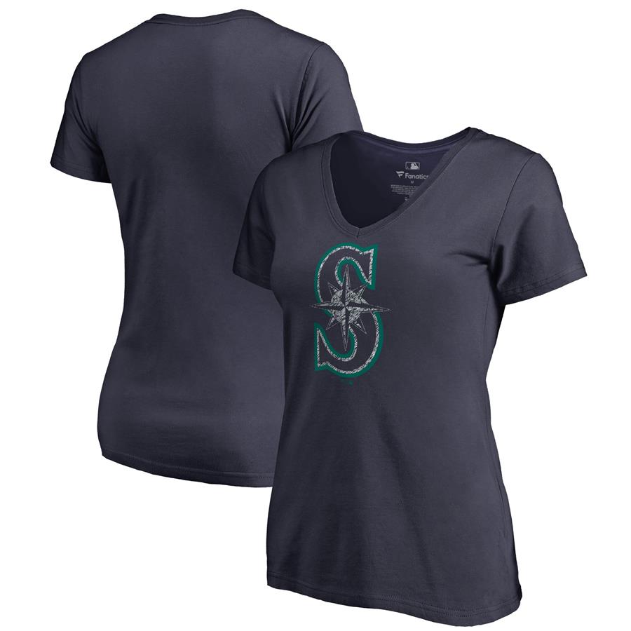 Seattle Mariners Fanatics Branded Women's Static Logo V-Neck T-Shirt - Navy