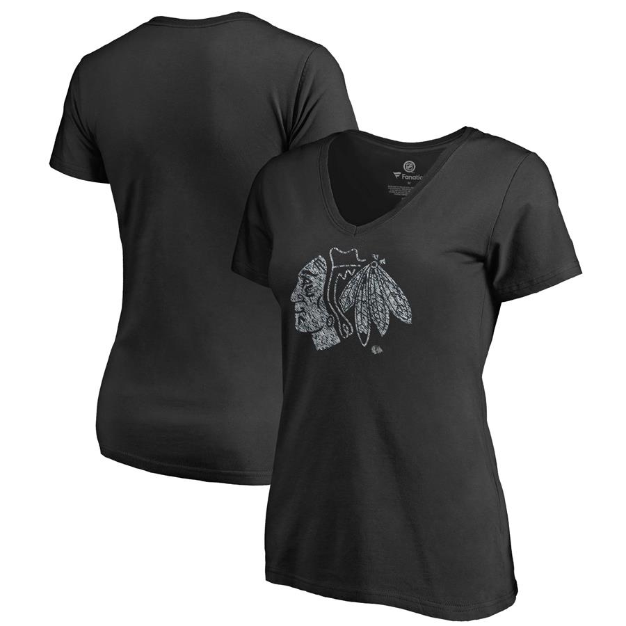 Chicago Blackhawks Fanatics Branded Women's Static Logo V-Neck T-Shirt - Black