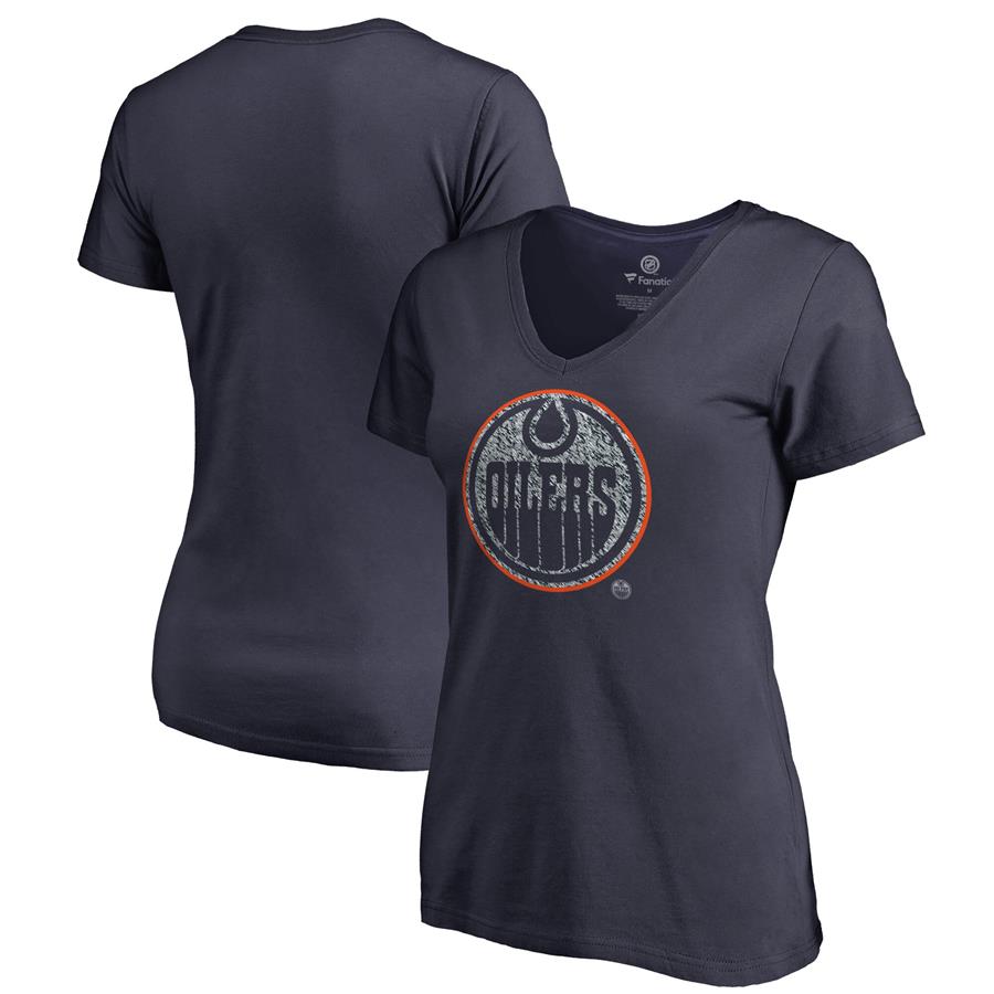 Edmonton Oilers Fanatics Branded Women's Static Logo V-Neck T-Shirt - Navy