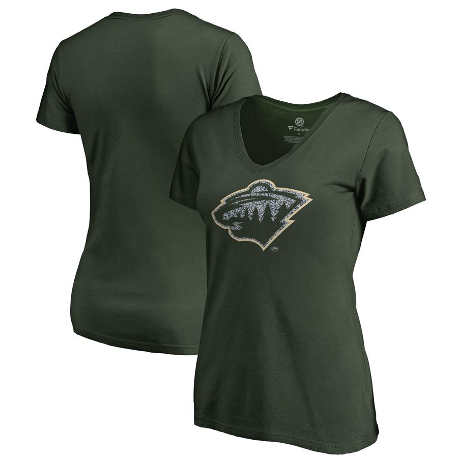 Женская футболка с V-вырезом Minnesota Wild Fanatics Branded Static Logo (зелёный)