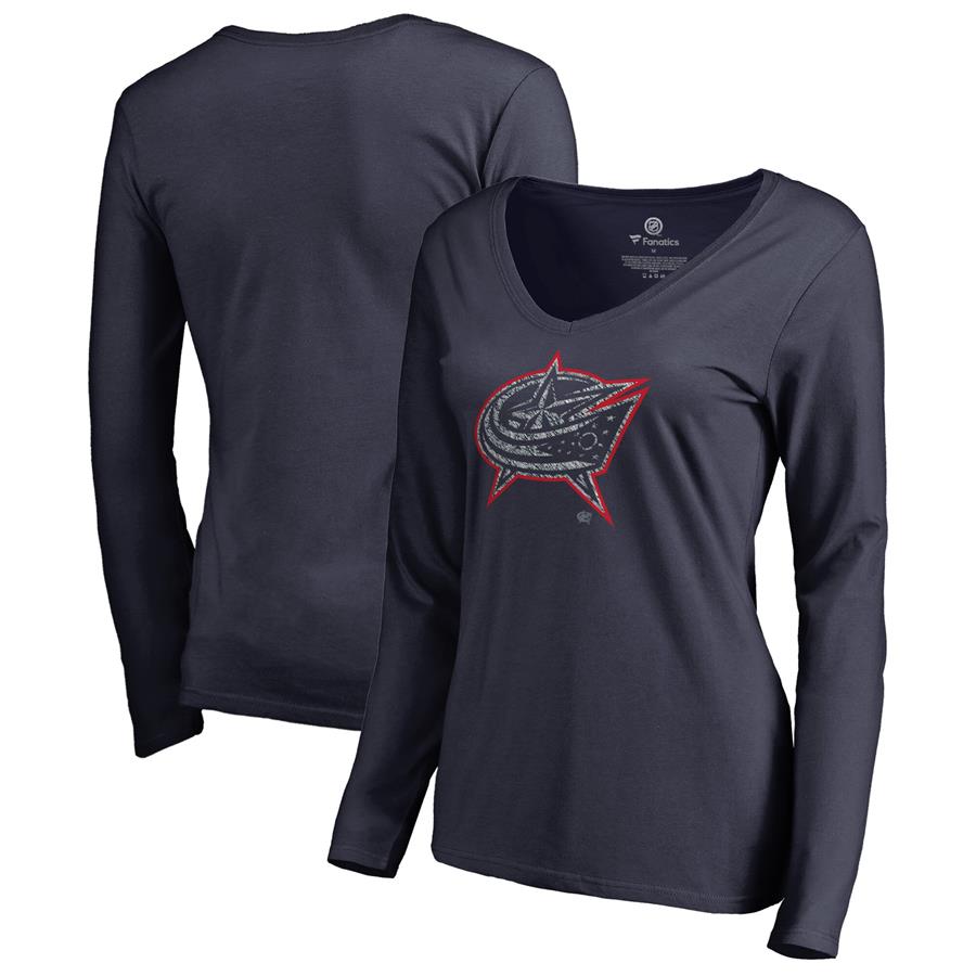 Columbus Blue Jackets Fanatics Branded Women's Static Logo Long Sleeve V-Neck T-Shirt - Navy