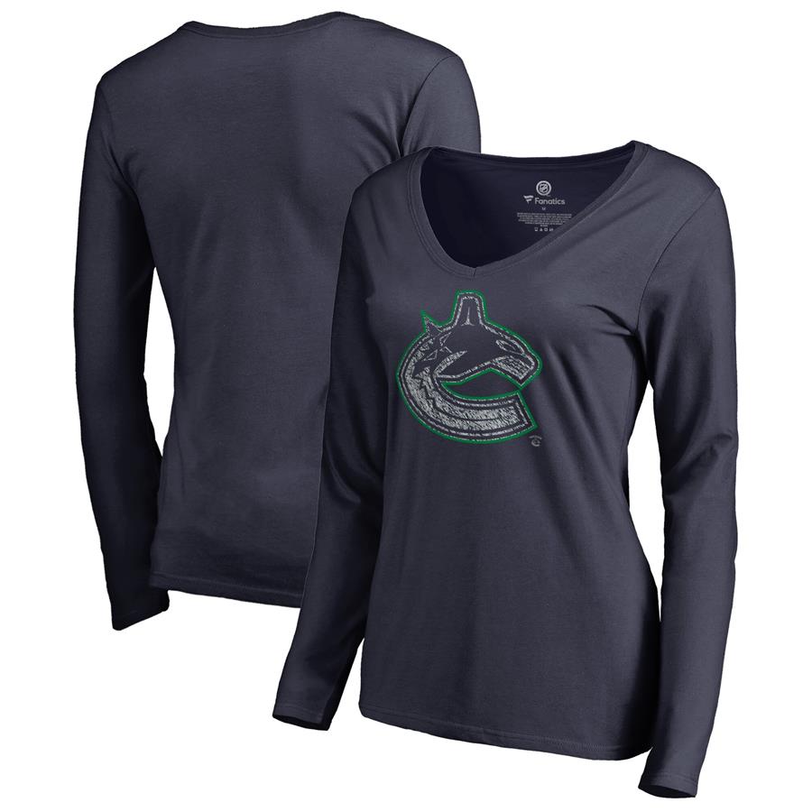 Vancouver Canucks Fanatics Branded Women's Static Logo Long Sleeve V-Neck T-Shirt - Navy