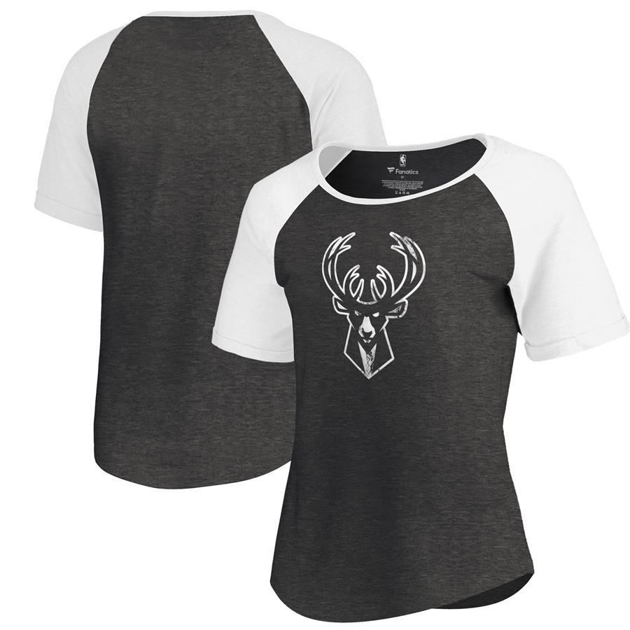 Milwaukee Bucks Fanatics Branded Women's Marble Logo Raglan T-Shirt - Black