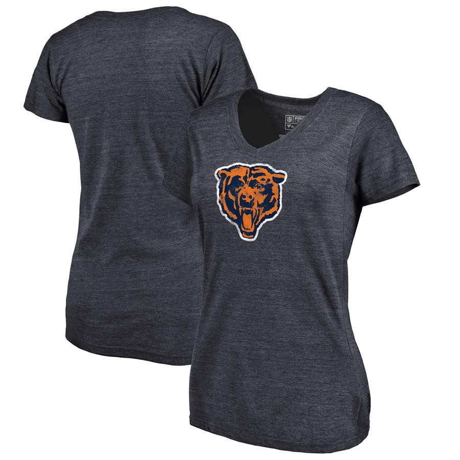 Chicago Bears Fanatics Branded Women's Throwback Logo Tri-Blend V-Neck T-Shirt - Navy