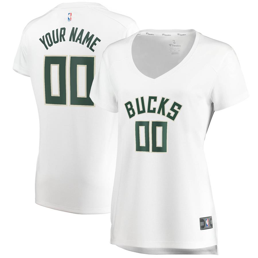 Milwaukee Bucks Fanatics Branded Women's Fast Break Custom Replica Jersey White - Association Edition
