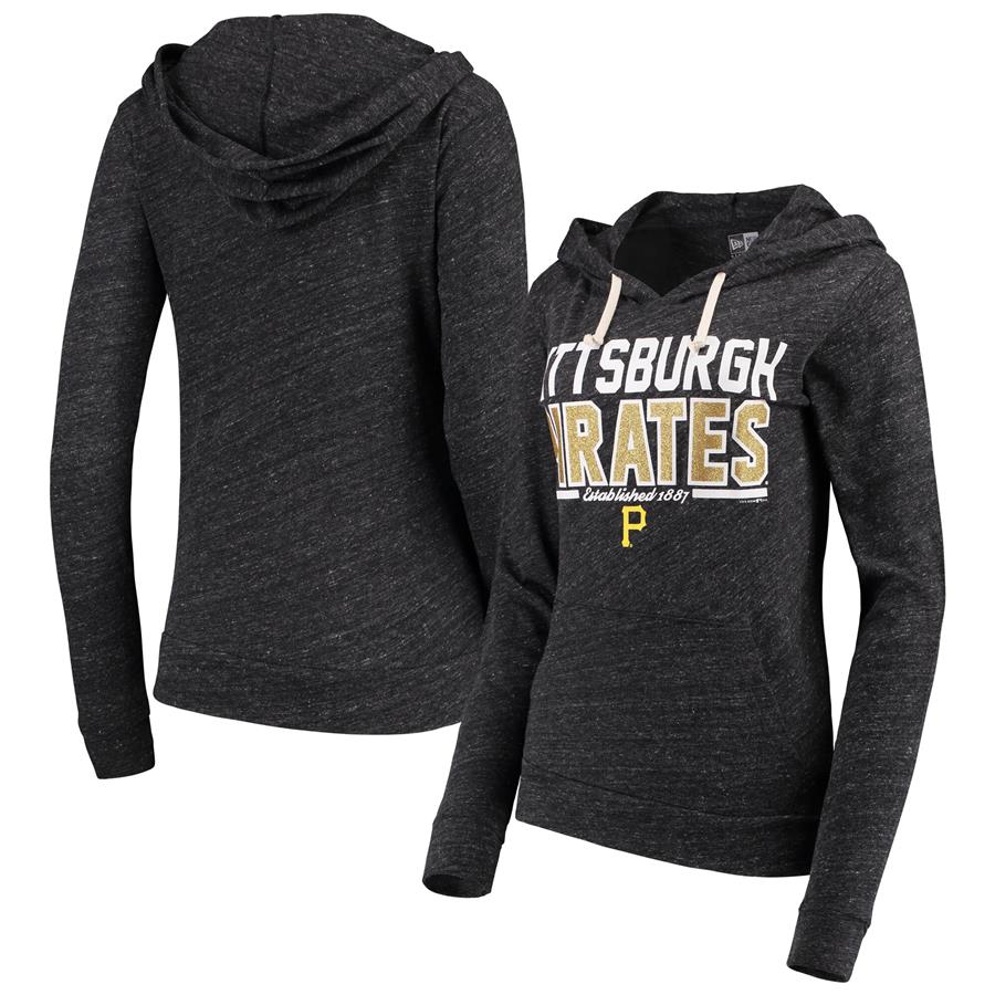 Pittsburgh Pirates 5th & Ocean by New Era Women's Jersey Established Tri-Blend Pullover Hoodie - Black