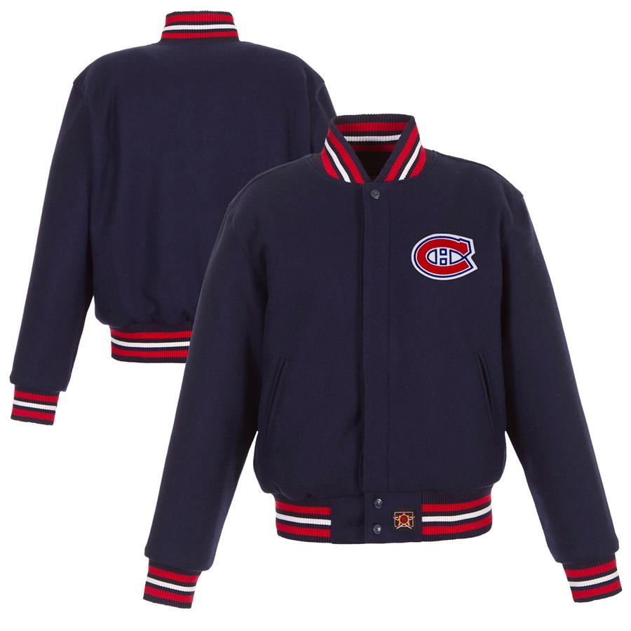 Женская куртка на молнии Montreal Canadiens JH Design Domestic All-Wool Embroidered (тёмно-синий)