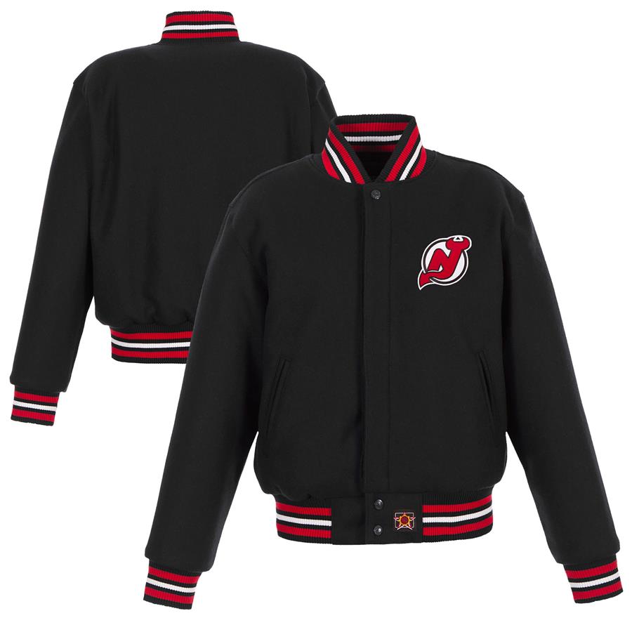 Женская куртка на молнии New Jersey Devils JH Design Domestic All-Wool Embroidered (чёрный)