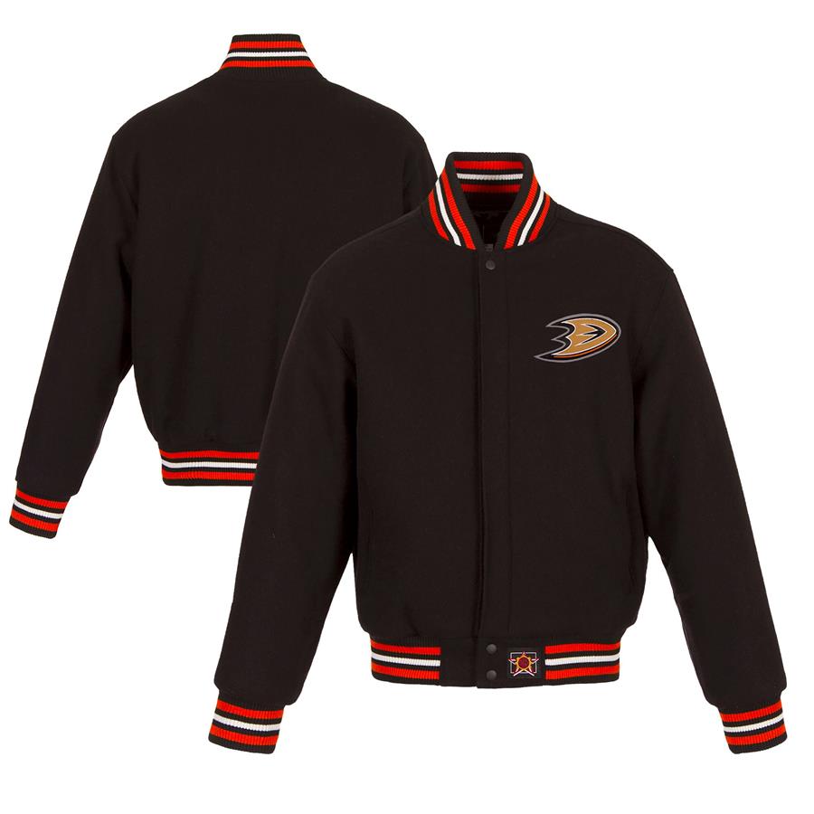 Anaheim Ducks JH Design Women's Domestic All-Wool Embroidered Full-Zip Jacket - Black