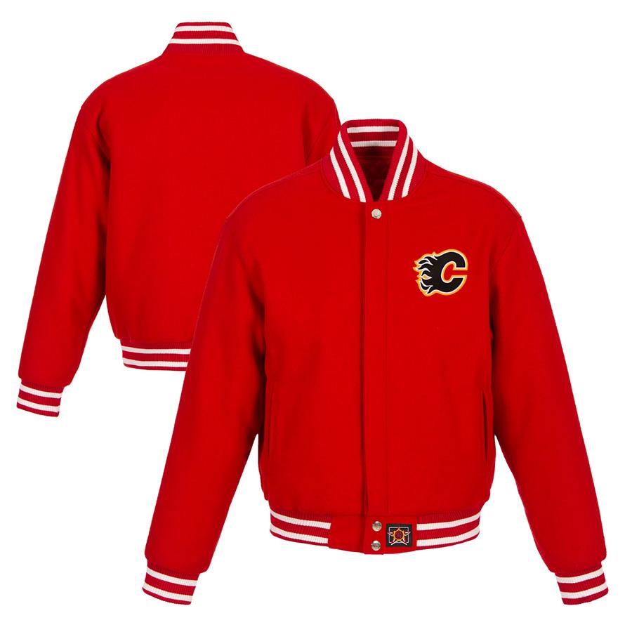 Calgary Flames JH Design Women's Domestic All-Wool Embroidered Full-Zip Jacket - Red