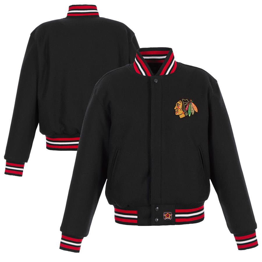 Chicago Blackhawks JH Design Women's Domestic All-Wool Embroidered Full-Zip Jacket - Black