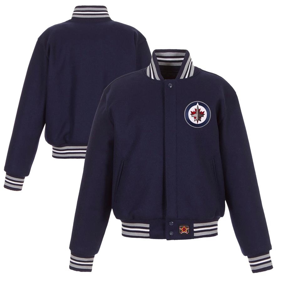 Winnipeg Jets JH Design Women's Domestic All-Wool Embroidered Full-Zip Jacket - Navy
