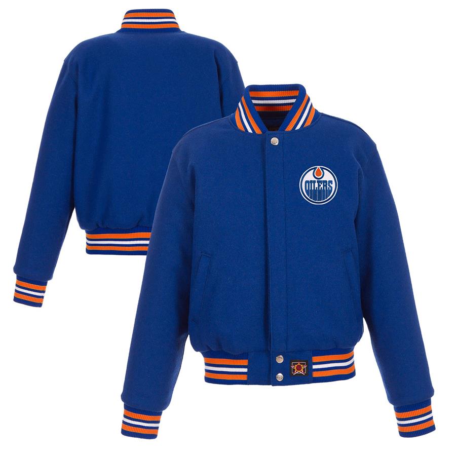 Edmonton Oilers JH Design Women's Domestic All-Wool Embroidered Full-Zip Jacket - Royal