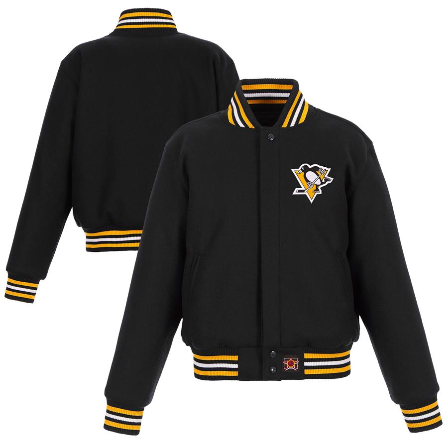 Pittsburgh Penguins JH Design Women's Domestic All-Wool Embroidered Full-Zip Jacket - Black