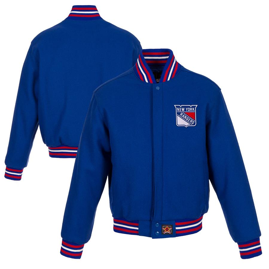 New York Rangers JH Design Women's Domestic All-Wool Embroidered Full-Zip Jacket - Royal