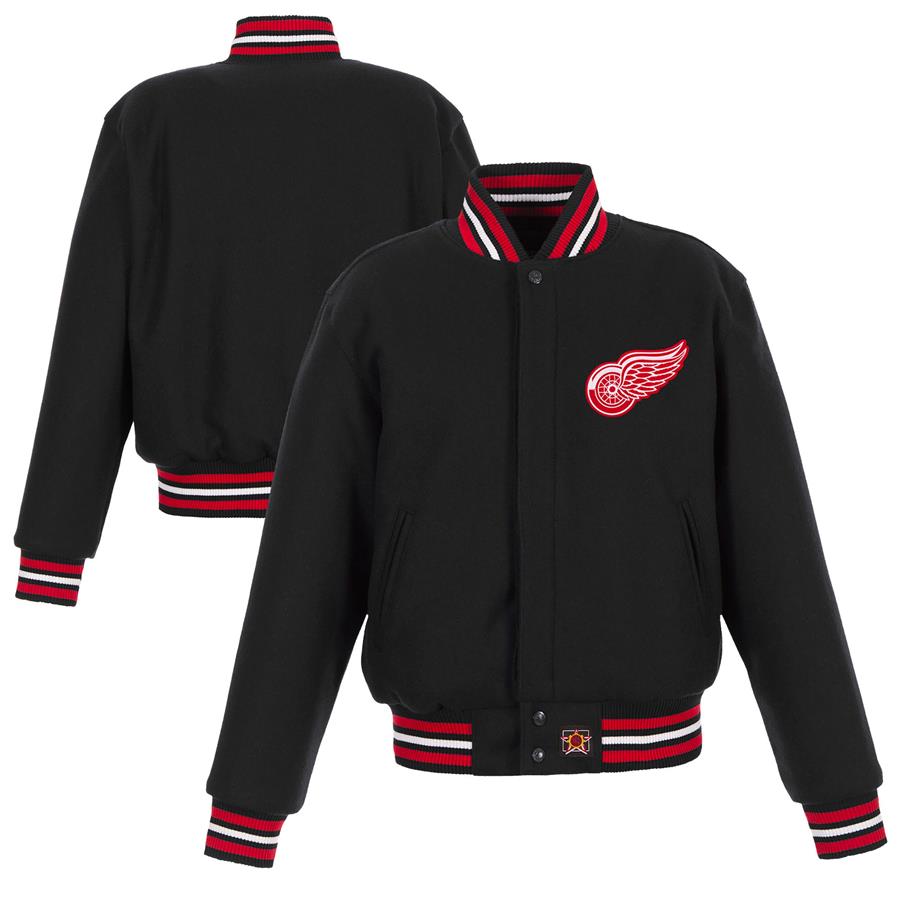 Detroit Red Wings JH Design Women's Domestic All-Wool Embroidered Full-Zip Jacket - Black