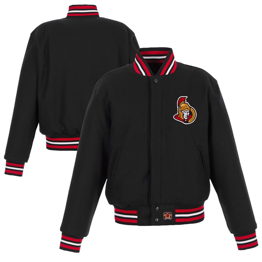 Ottawa Senators JH Design Women's Domestic All-Wool Embroidered Full-Zip Jacket - Black
