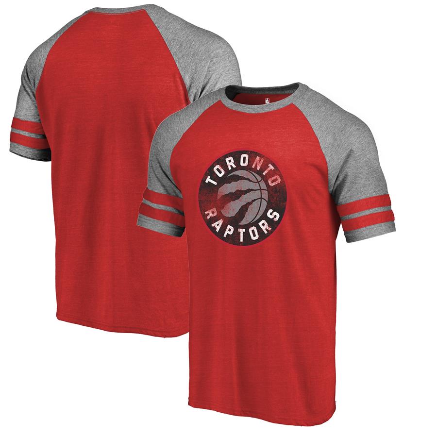 Toronto Raptors Fanatics Branded Distressed Logo Raglan Tri-Blend T-Shirt - Red