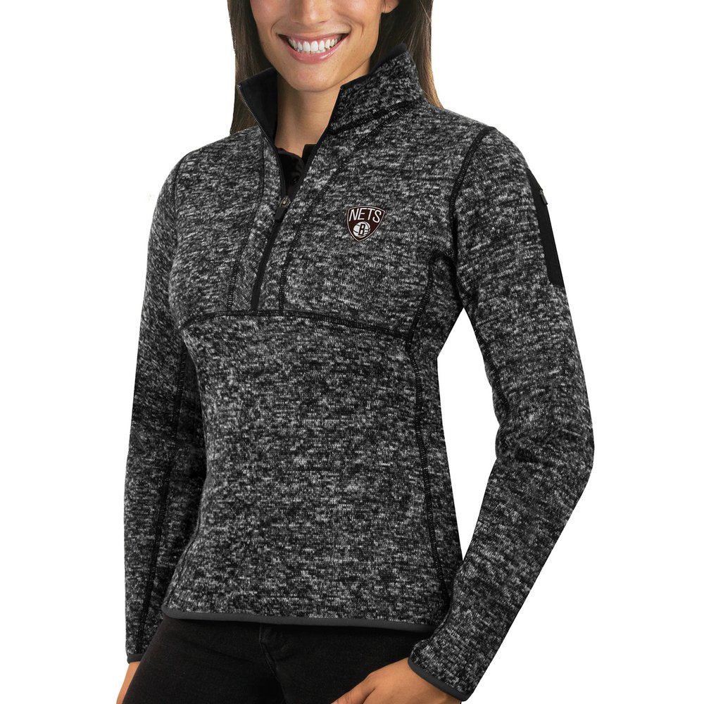 Brooklyn Nets Antigua Women's Fortune Half-Zip Pullover Jacket - Heather Black