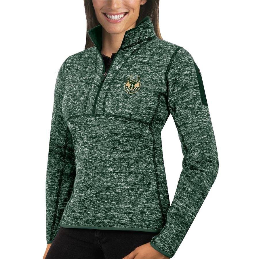 Milwaukee Bucks Antigua Women's Fortune Half-Zip Pullover Jacket - Heather Green