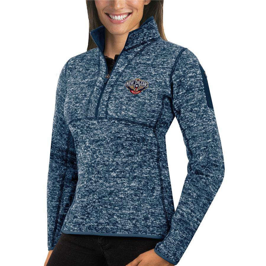 New Orleans Pelicans Antigua Women's Fortune Half-Zip Pullover Jacket - Heather Navy