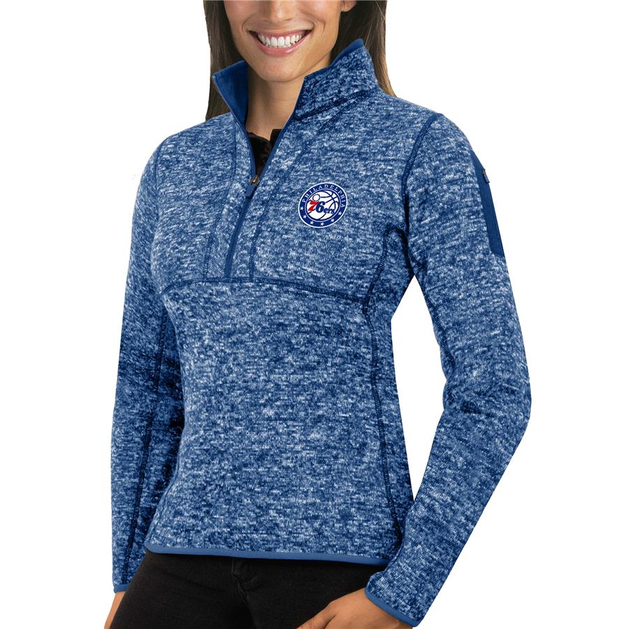 Philadelphia 76ers Antigua Women's Fortune Half-Zip Pullover Jacket - Heather Royal