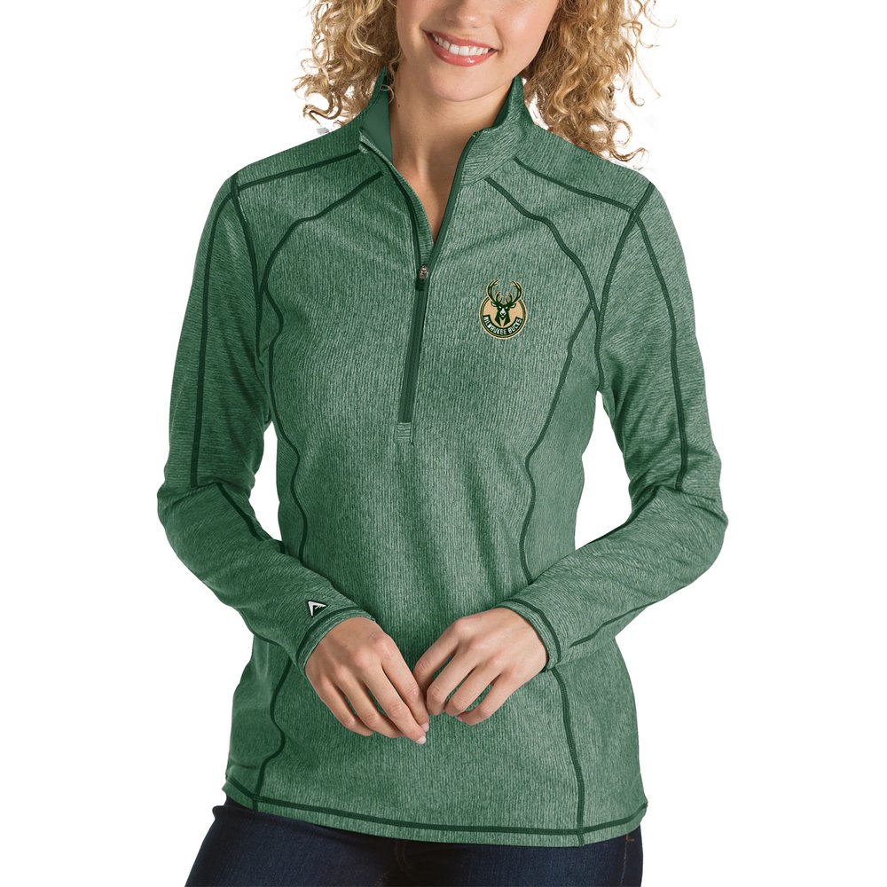Milwaukee Bucks Antigua Women's Tempo Half-Zip Pullover Jacket - Heather Green