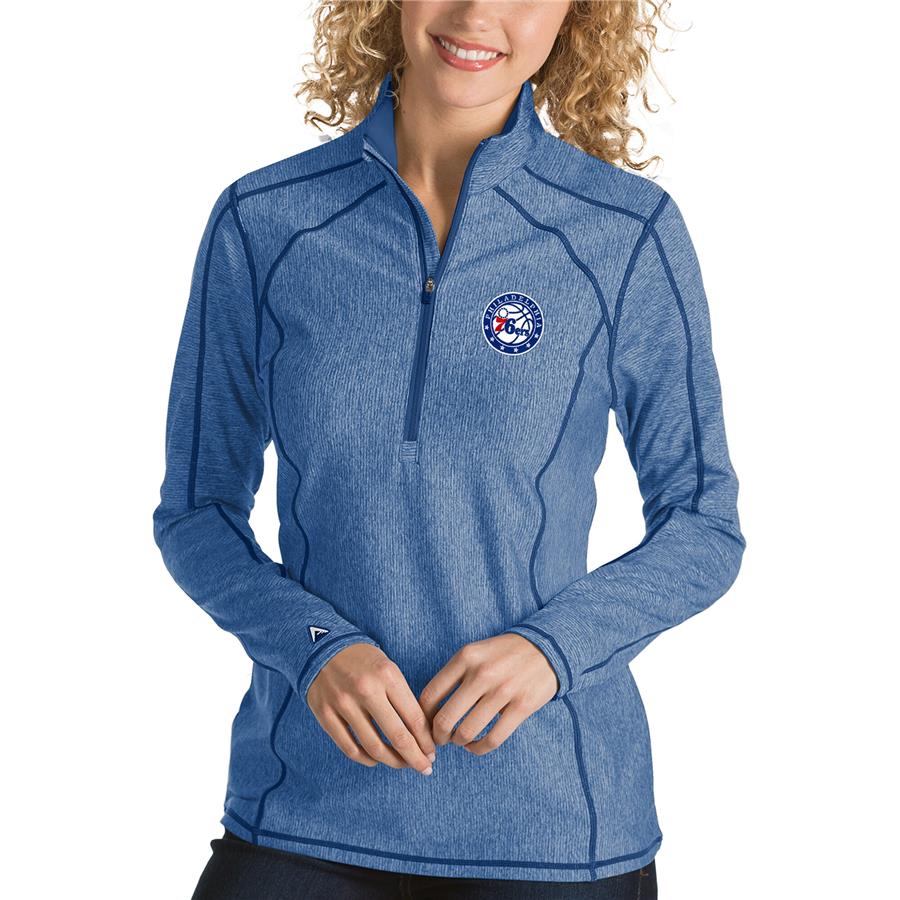 Philadelphia 76ers Antigua Women's Tempo Half-Zip Pullover Jacket - Heather Royal