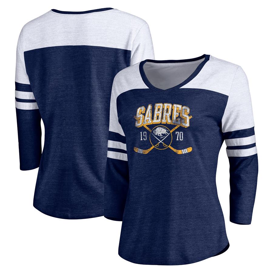Buffalo Sabres Fanatics Branded Women's Vintage Collection Line Shift Color Block Three-Quarter Sleeve Tri-Blend T-Shirt - Navy