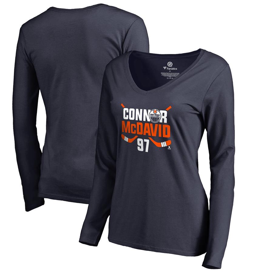 Connor McDavid Edmonton Oilers Fanatics Branded Women's Hometown Collection CM97 Long Sleeve V-Neck T-Shirt - Navy