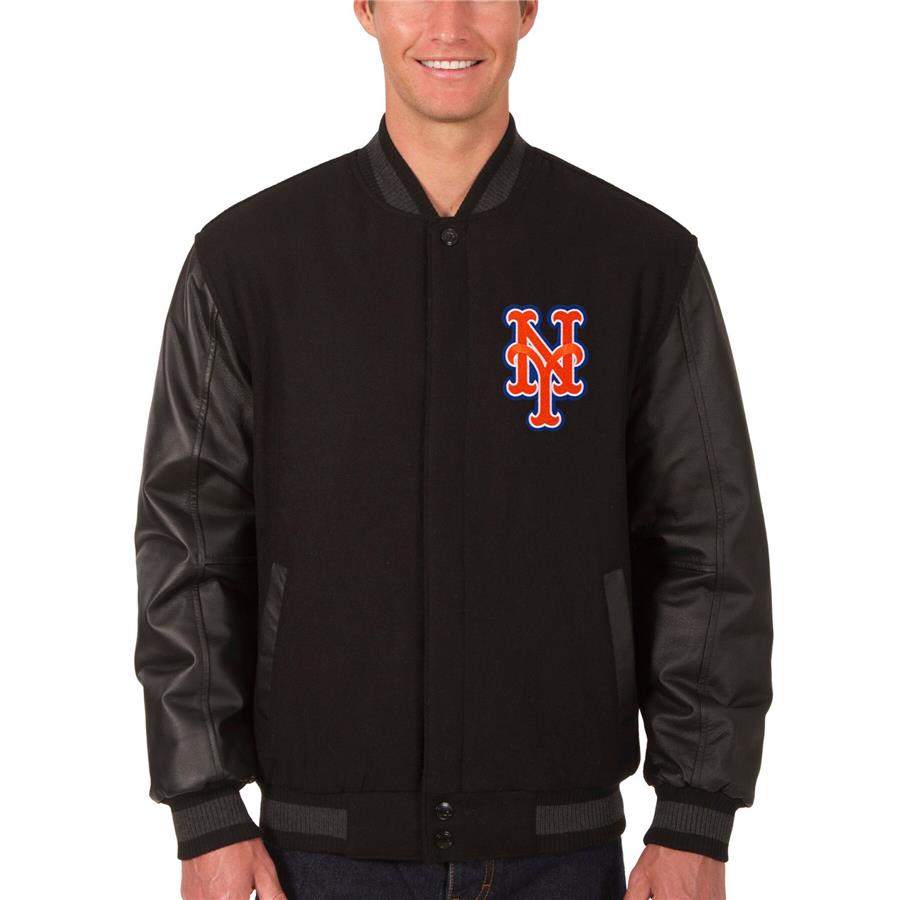 New York Mets JH Design Wool & Leather Reversible Jacket - Black