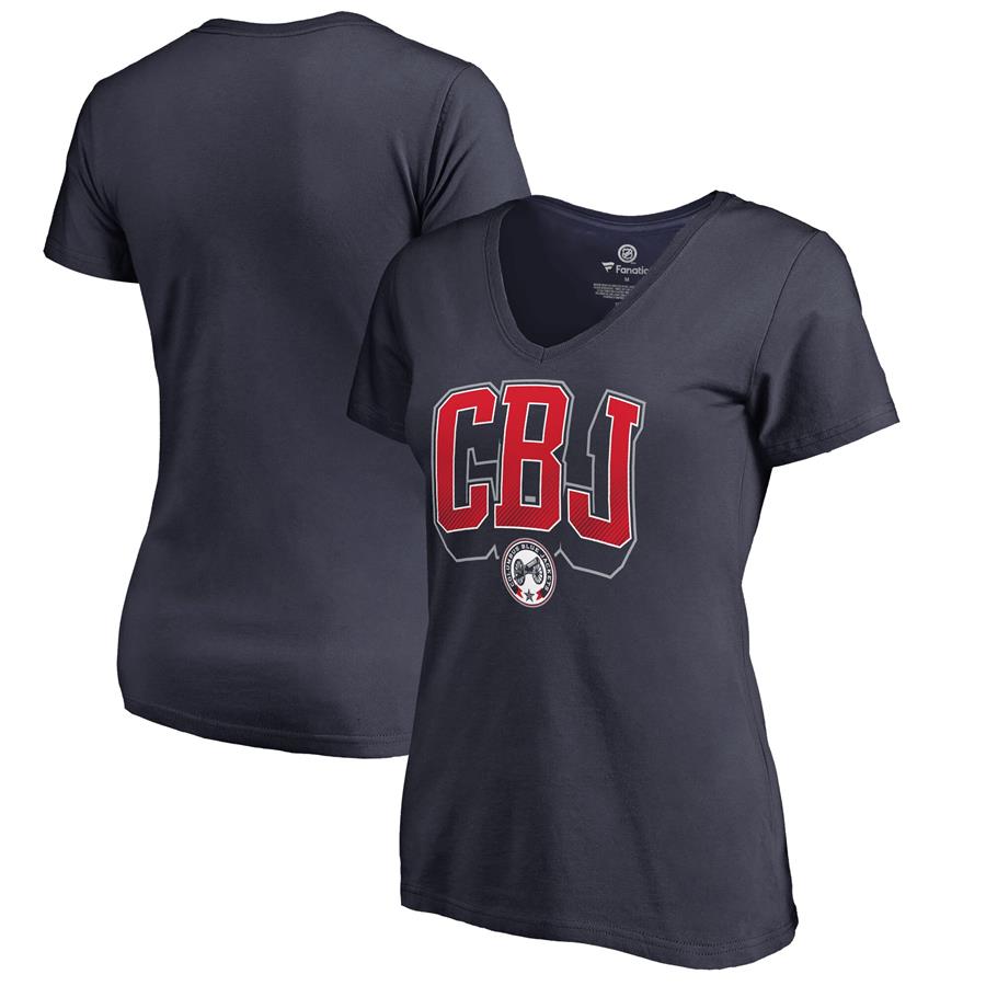 Columbus Blue Jackets Fanatics Branded Women's Fan Favorite Team Slogan V-Neck T-Shirt - Navy