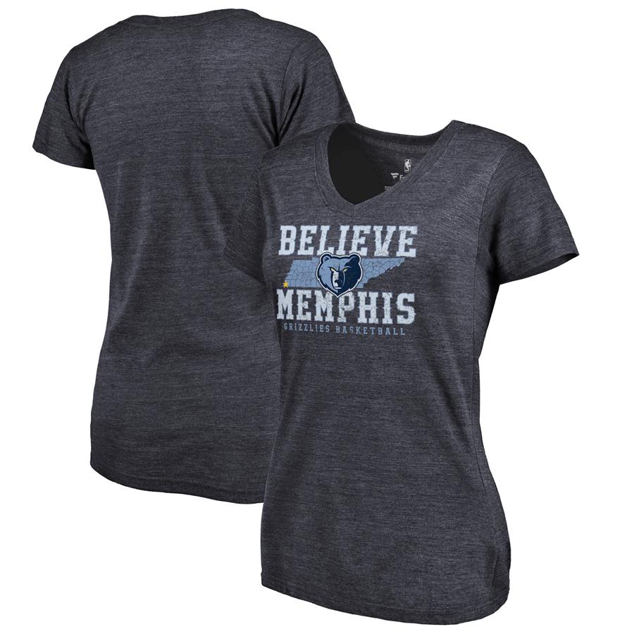 Memphis Grizzlies Fanatics Branded Women's Believe Memphis Hometown Collection Tri-Blend T-Shirt - Navy
