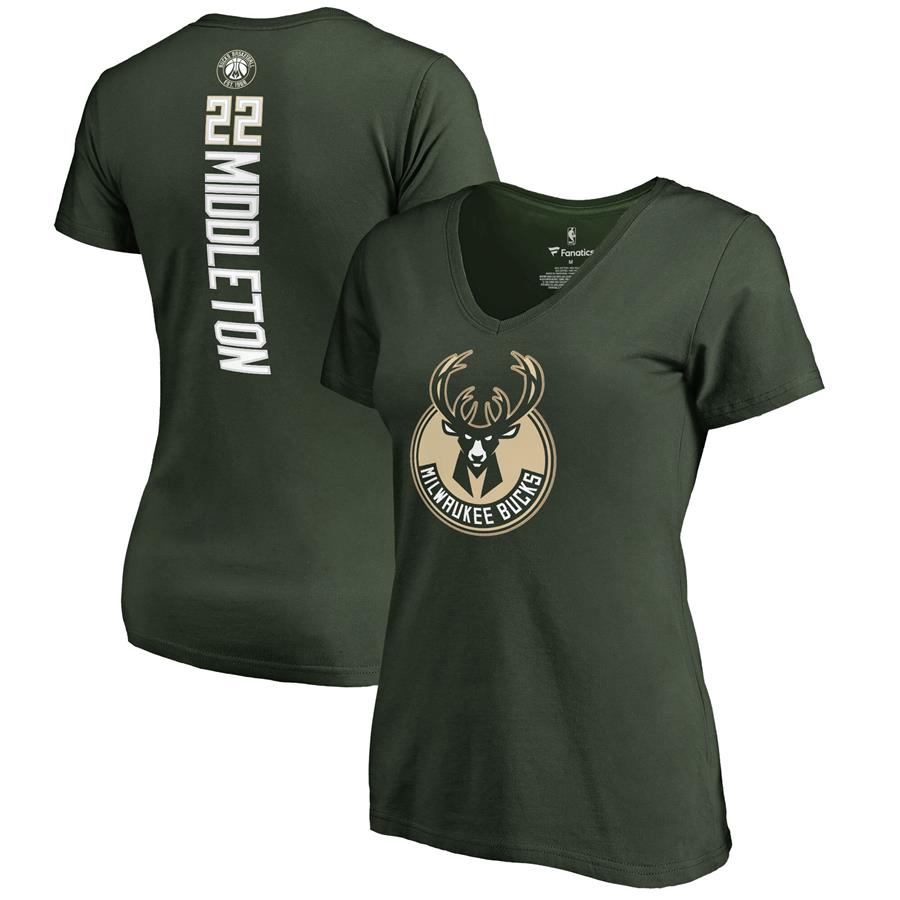 Khris Middleton Milwaukee Bucks Fanatics Branded Women's Backer Name and Number V-Neck T-Shirt - Green