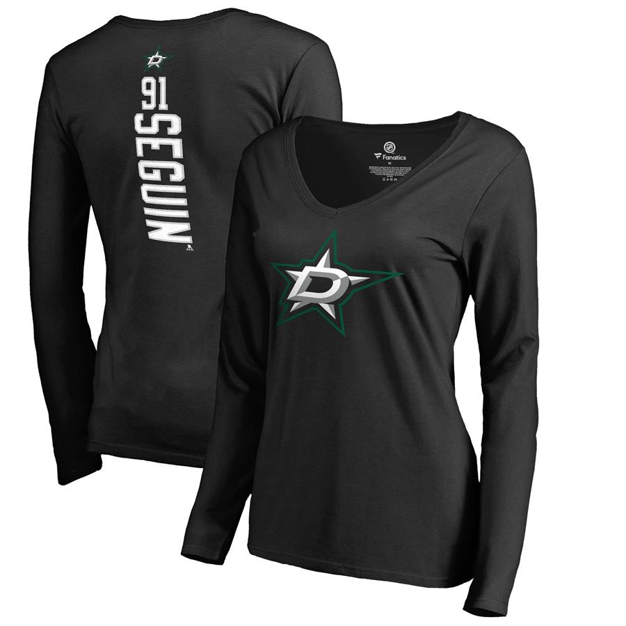 Tyler Seguin Dallas Stars Fanatics Branded Women's Backer Name & Number Slim Fit Long Sleeve V-Neck T-Shirt - Black