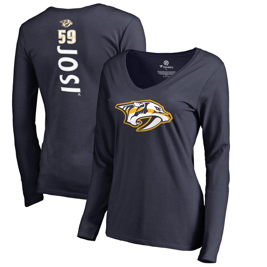 Женский лонгслив с V-вырезом Roman Josi Nashville Predators Fanatics Branded Backer Name & Number Slim Fit (тёмно-синий)
