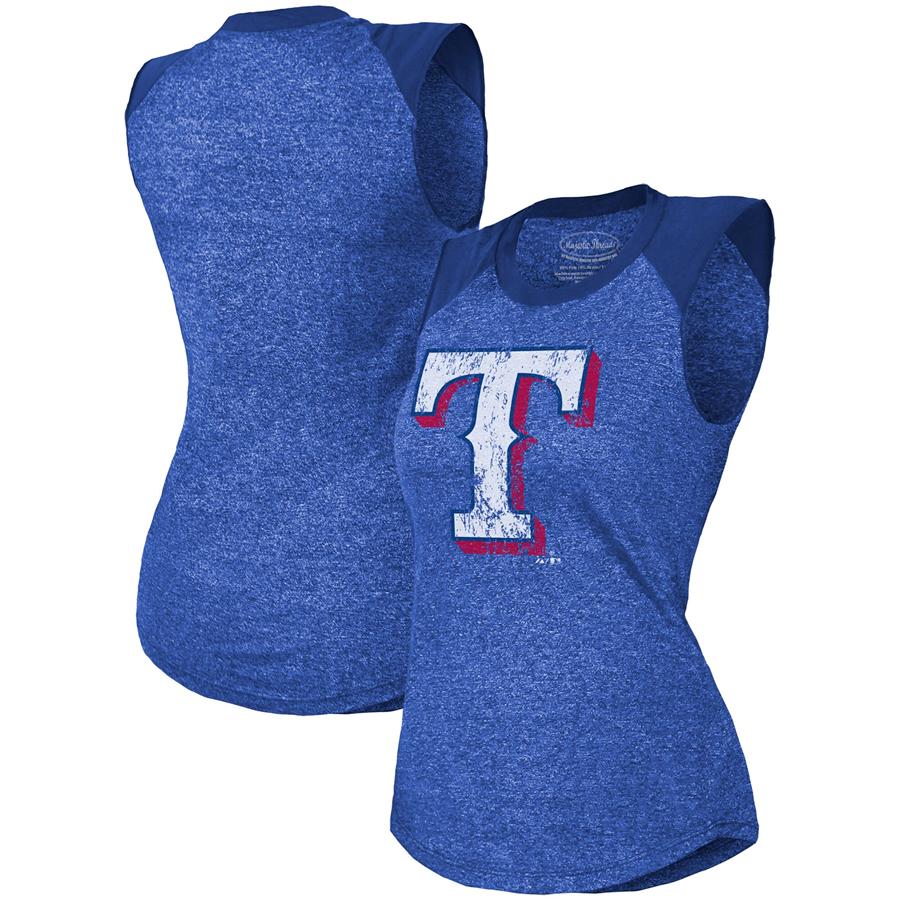 Texas Rangers Majestic Threads Women's Raglan Tri-Blend Muscle Tank Top - Royal