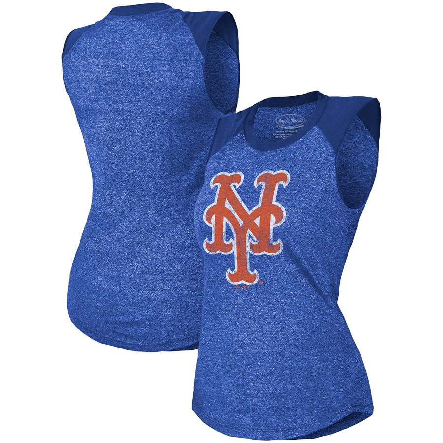 New York Mets Majestic Threads Women's Raglan Tri-Blend Muscle Tank Top - Royal
