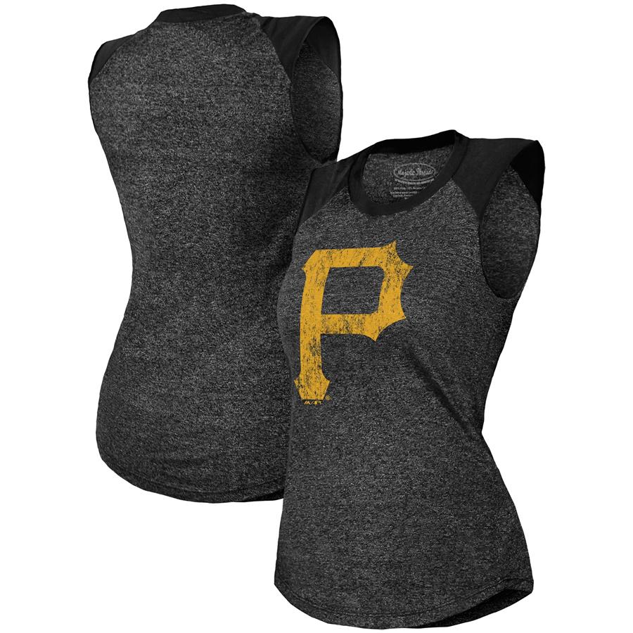 Pittsburgh Pirates Majestic Threads Women's Raglan Tri-Blend Muscle Tank Top - Black