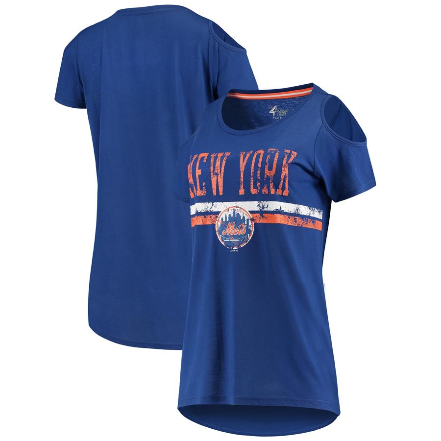 New York Mets G-III 4Her by Carl Banks Women's Clear The Base Cold Shoulder Scoopneck T-Shirt - Royal