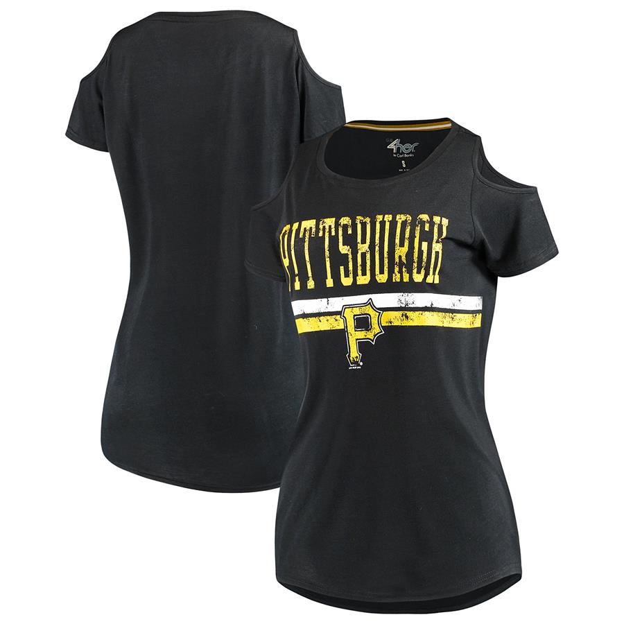 Pittsburgh Pirates G-III 4Her by Carl Banks Women's Clear The Base Cold Shoulder Scoopneck T-Shirt - Black