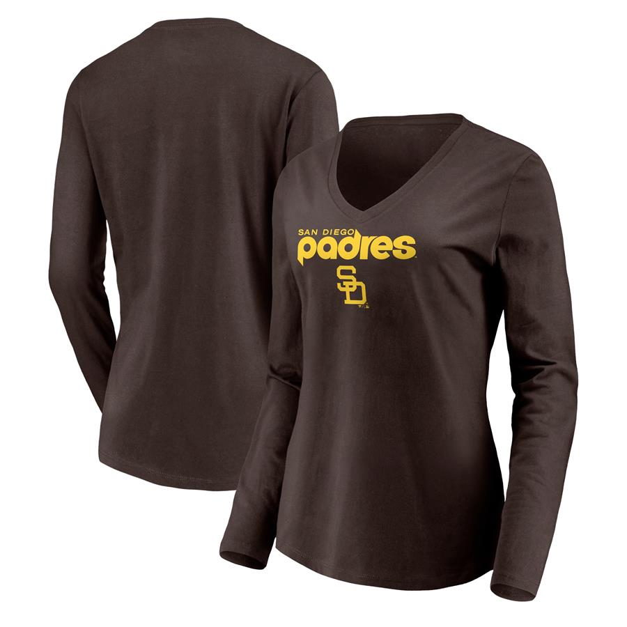 San Diego Padres Fanatics Branded Women's Cooperstown Collection Wahconah Long Sleeve V-Neck T-Shirt - Brown