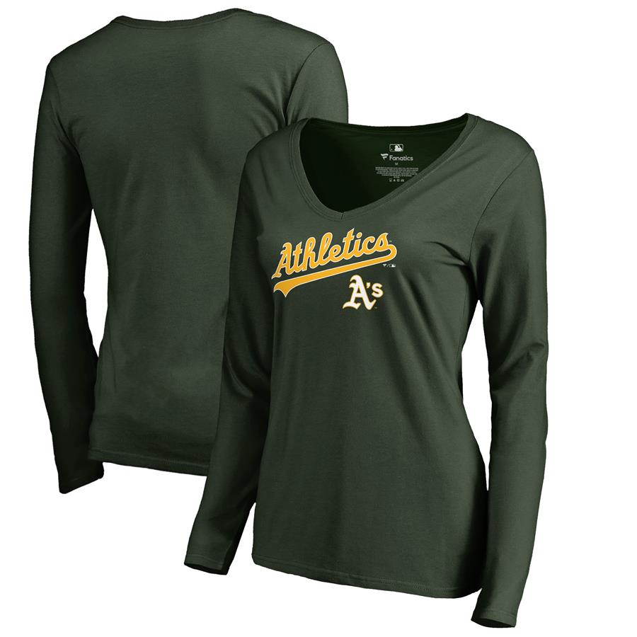 Женский лонгслив с V-вырезом Oakland Athletics Fanatics Branded Team Lockup Slim Fit (зелёный)