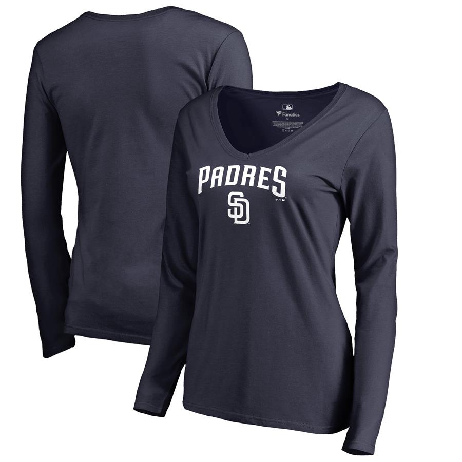 San Diego Padres Fanatics Branded Women's Team Lockup Slim Fit Long Sleeve V-Neck T-Shirt - Navy