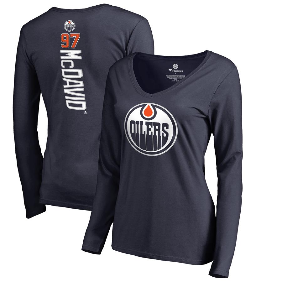 Connor McDavid Edmonton Oilers Fanatics Branded Women's Backer Name & Number Slim Fit Long Sleeve V-Neck T-Shirt - Navy