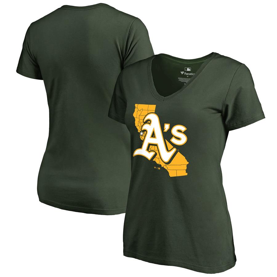 Женская футболка с V-вырезом Oakland Athletics Fanatics Branded Hometown Collection The Big O (зелёный)