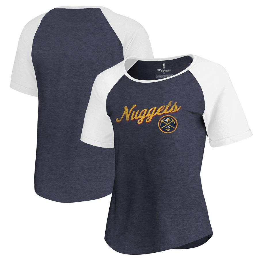 Denver Nuggets Fanatics Branded Women's Rising Script Color Block Raglan Tri-Blend T-Shirt - Navy